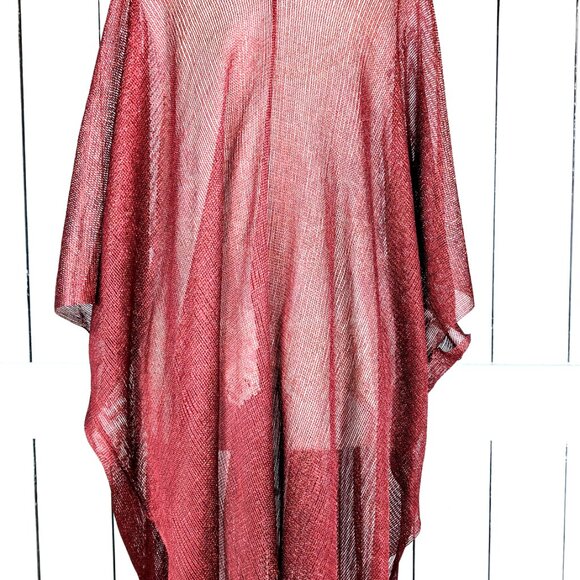 Red metallic mesh fringe kimono cover up - Picture 5 of 7